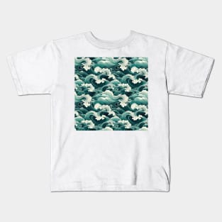 Ephemeral Crests: Hokusai Waves Reimagined Kids T-Shirt